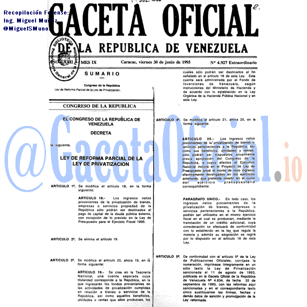 Gaceta Oficial 4927 del 30 Junio 1995