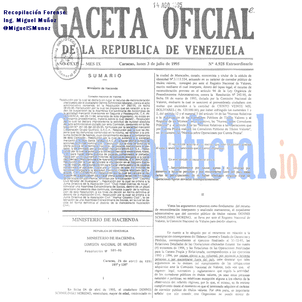 Gaceta Oficial 4928 del 3 Julio 1995