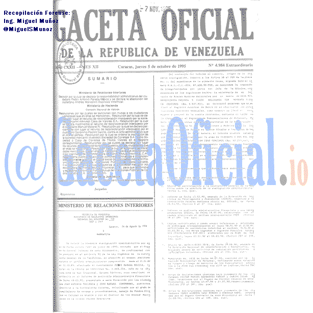 Gaceta Oficial 4984 del 5 Octubre 1995