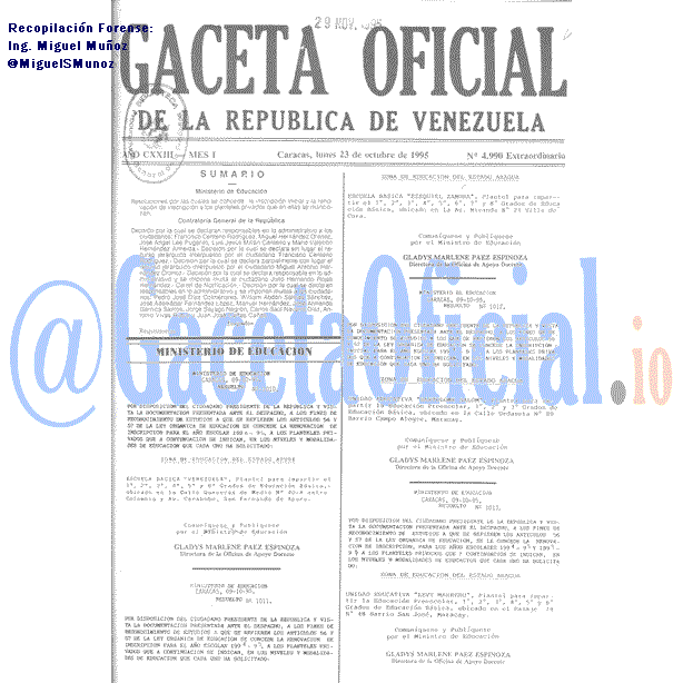Gaceta Oficial 4990 del 23 Octubre 1995