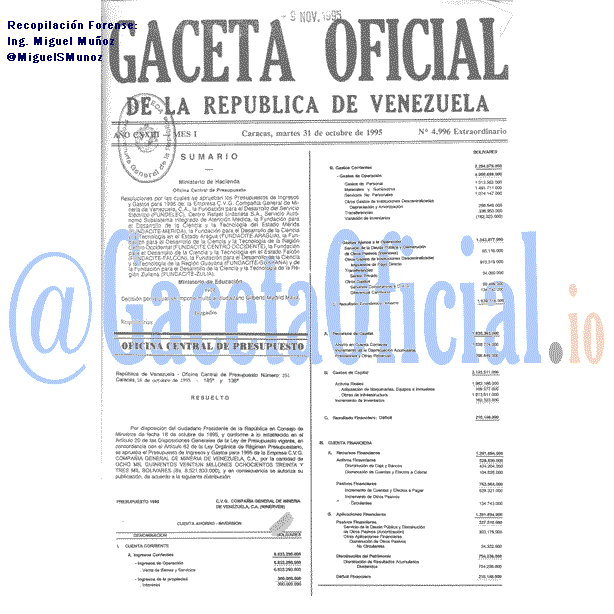 Gaceta Oficial 4996 del 31 Octubre 1995
