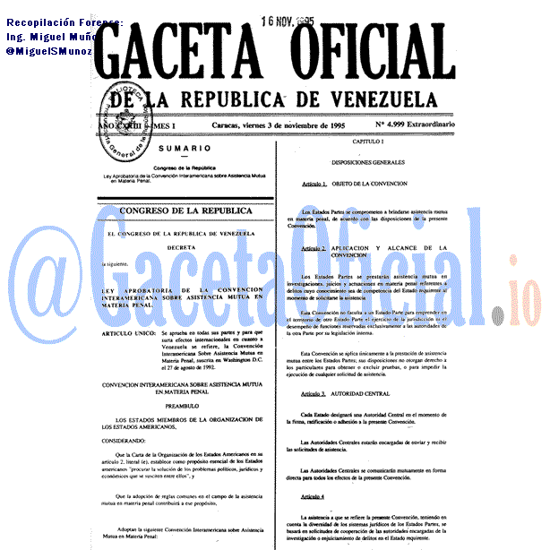 Gaceta Oficial 4999 del 3 Noviembre 1995