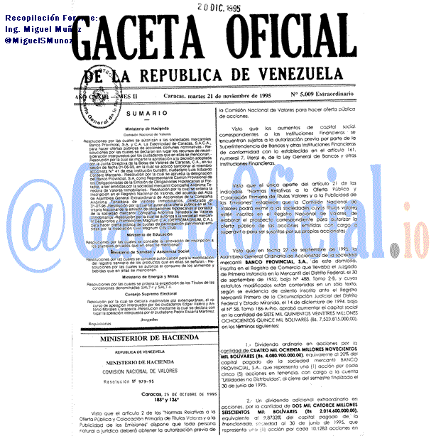 Gaceta Oficial 5009 del 21 Noviembre 1995