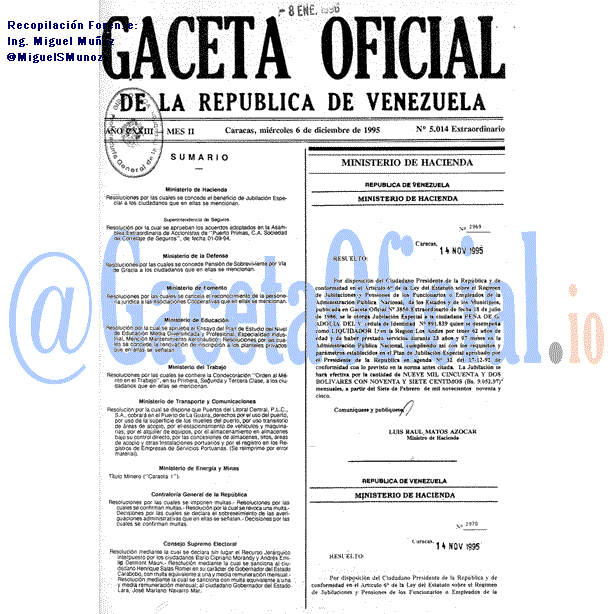 Gaceta Oficial 5014 del 6 Diciembre 1995