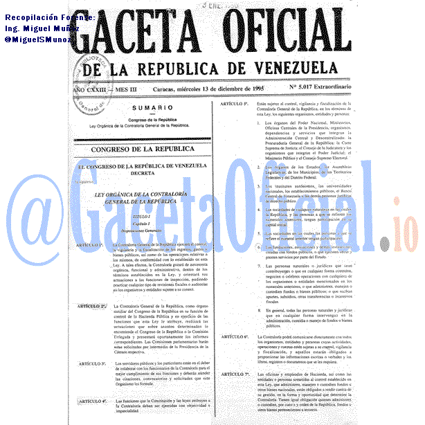 Gaceta Oficial 5017 del 13 Diciembre 1995