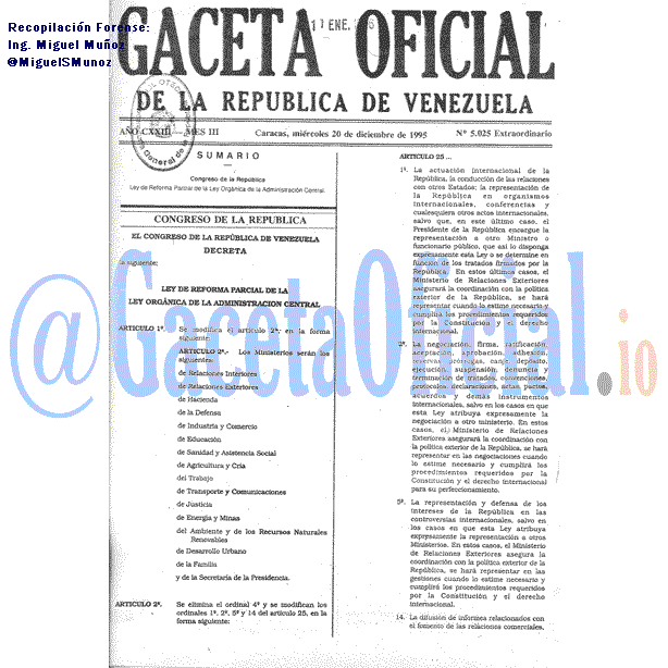 Gaceta Oficial 5025 del 20 Diciembre 1995