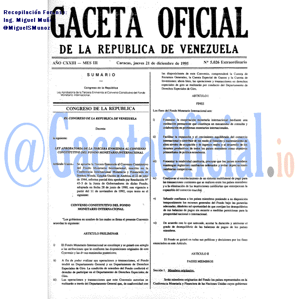 Gaceta Oficial 5026 del 21 Diciembre 1995