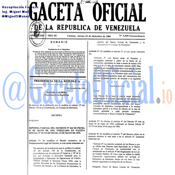 Gaceta Oficial 5029 del 22 Diciembre 1995
