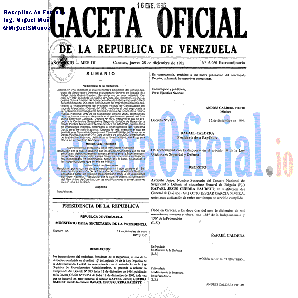 Gaceta Oficial 5030 del 28 Diciembre 1995