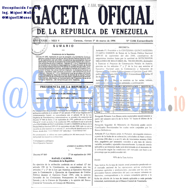 Gaceta Oficial 5046 del 1 Marzo 1996