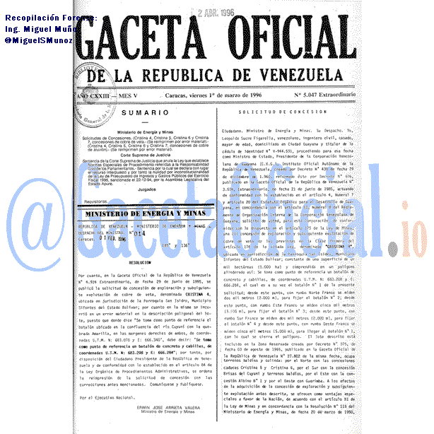 Gaceta Oficial 5047 del 1 Marzo 1996