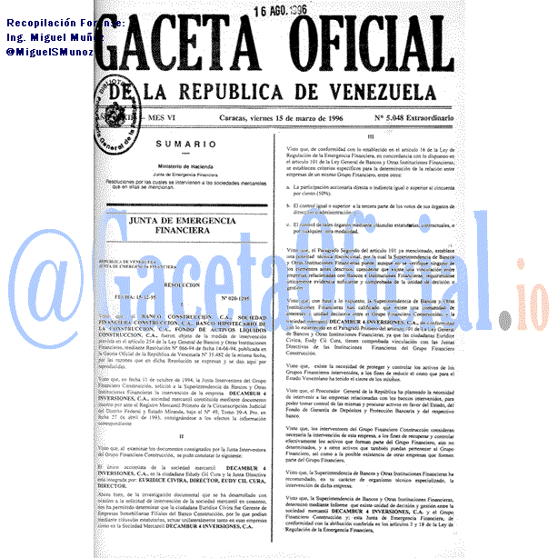 Gaceta Oficial 5048 del 15 Marzo 1996