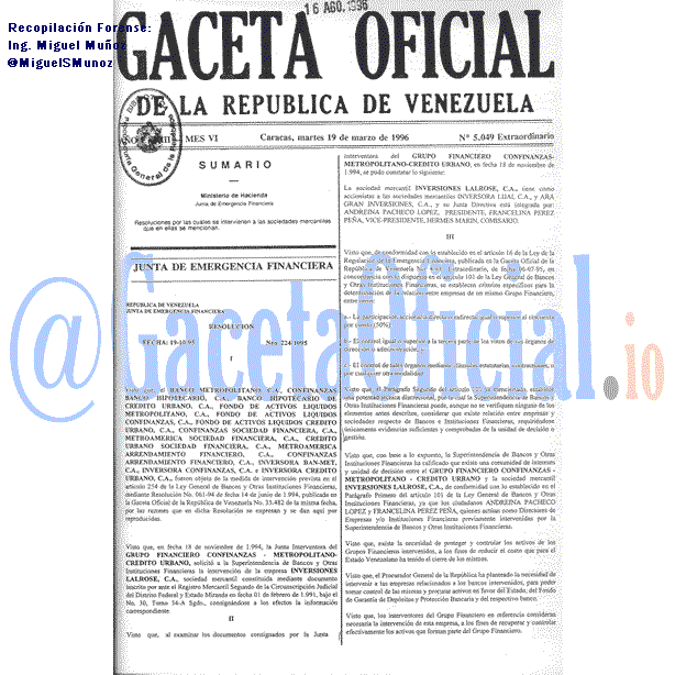 Gaceta Oficial 5049 del 19 Marzo 1996