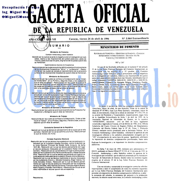 Gaceta Oficial 5064 del 26 Abril 1996