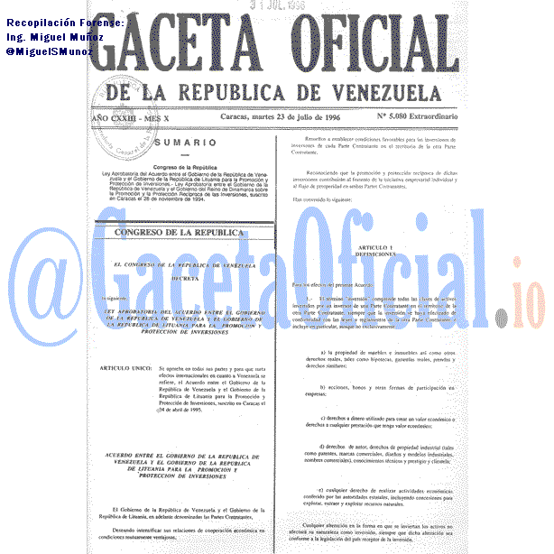 Gaceta Oficial 5080 del 23 Julio 1996