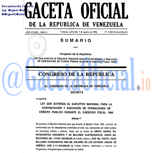 Gaceta Oficial 5084 del 7 Agosto 1996