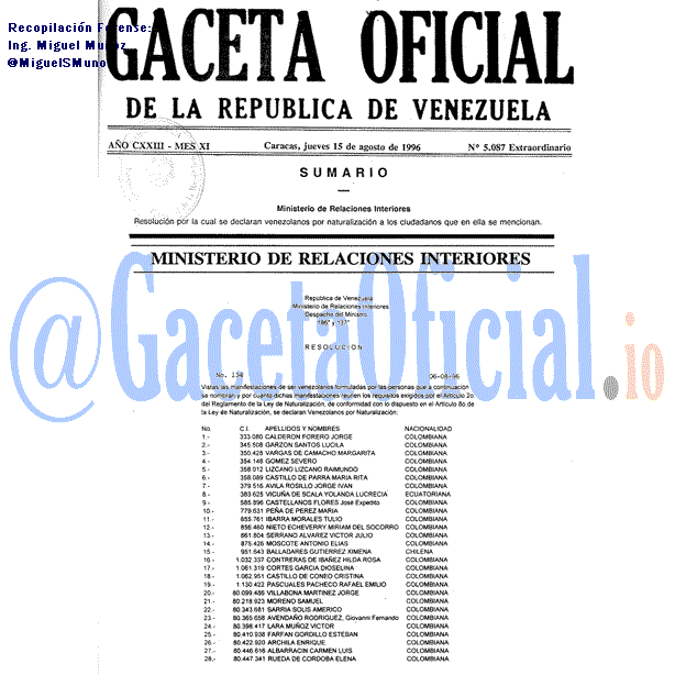Gaceta Oficial 5087 del 15 Agosto 1996
