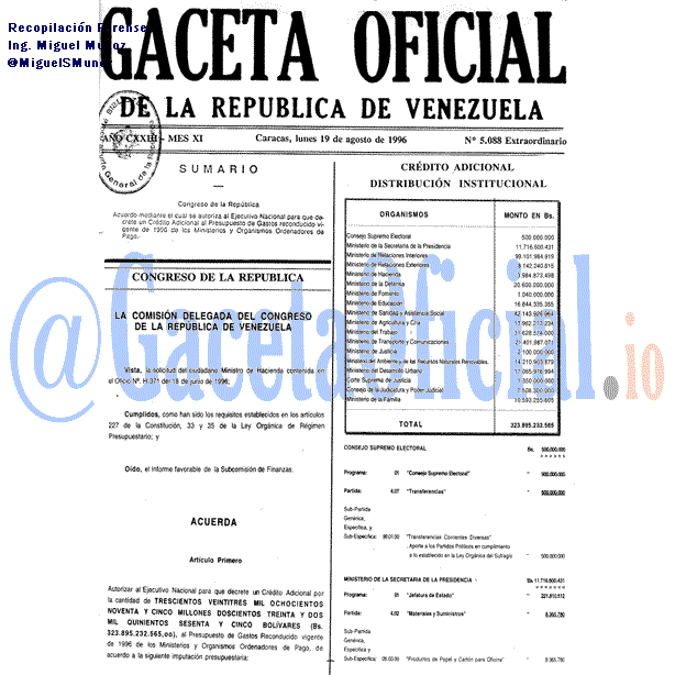 Gaceta Oficial 5088 del 19 Agosto 1996