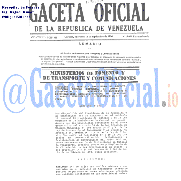 Gaceta Oficial 5094 del 11 Septiembre 1996
