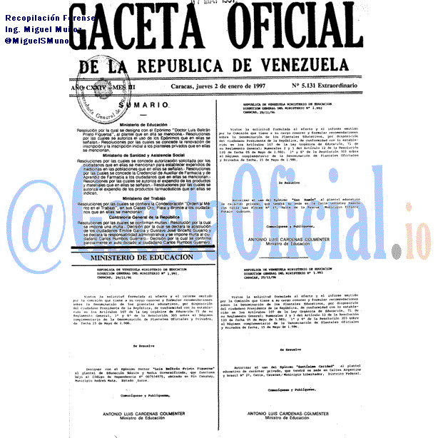 Gaceta Oficial 5131 del 2 Enero 1997