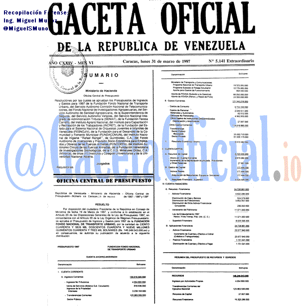 Gaceta Oficial 5141 del 31 Marzo 1997