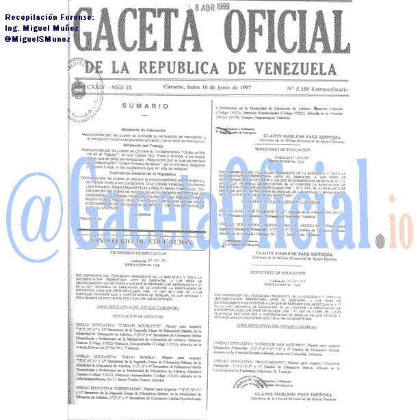 Gaceta Oficial 5150 del 16 Junio 1997
