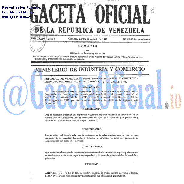 Gaceta Oficial 5157 del 22 Julio 1997