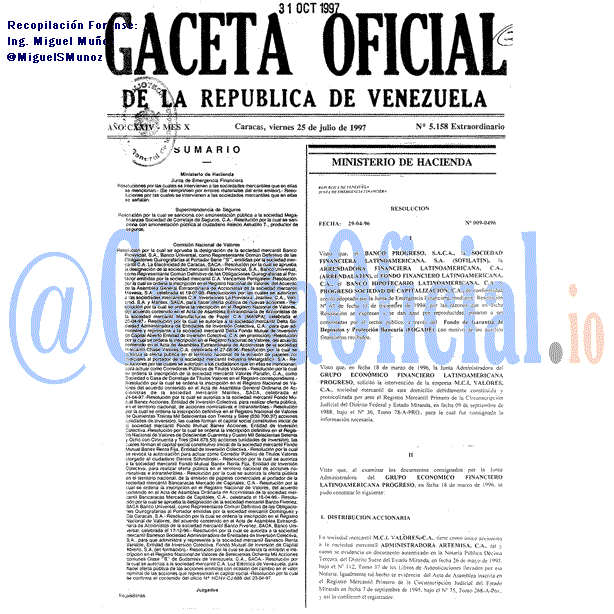 Gaceta Oficial 5158 del 25 Julio 1997