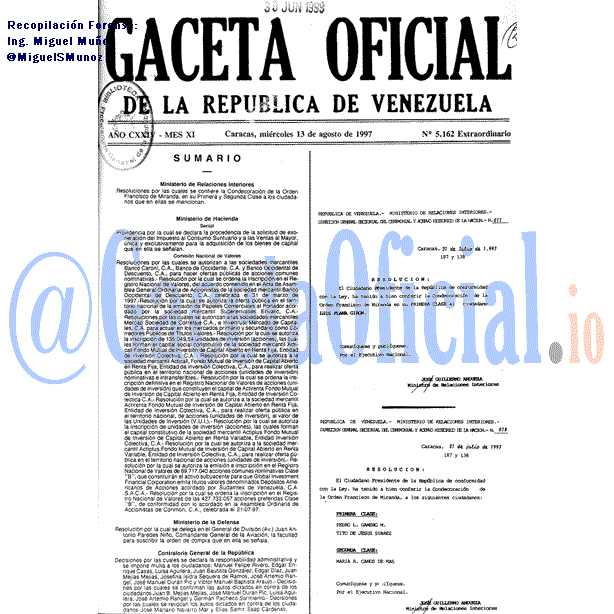 Gaceta Oficial 5162 del 13 Agosto 1997