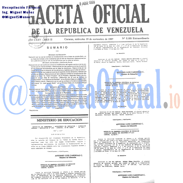 Gaceta Oficial 5181 del 19 Noviembre 1997