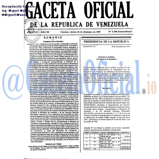 Gaceta Oficial 5196 del 26 Diciembre 1997