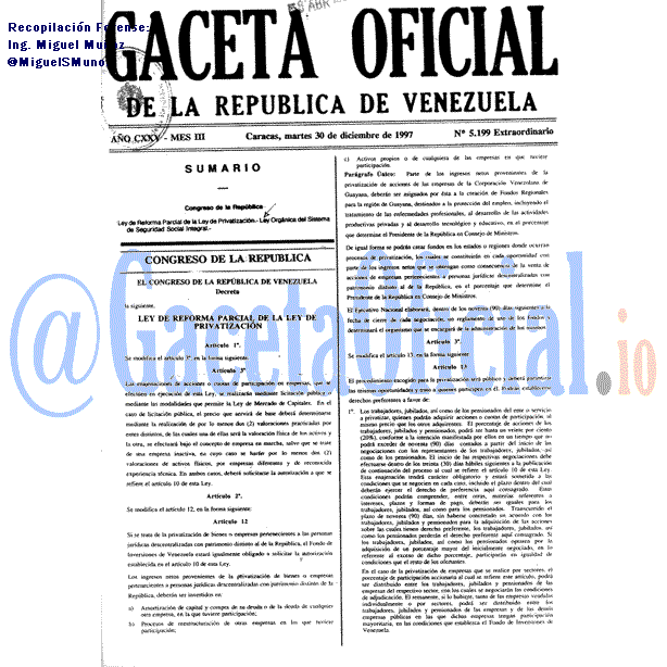 Gaceta Oficial 5199 del 30 Diciembre 1997