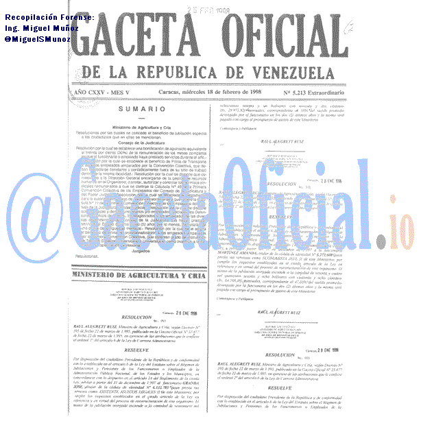 Gaceta Oficial 5213 del 18 Febrero 1998