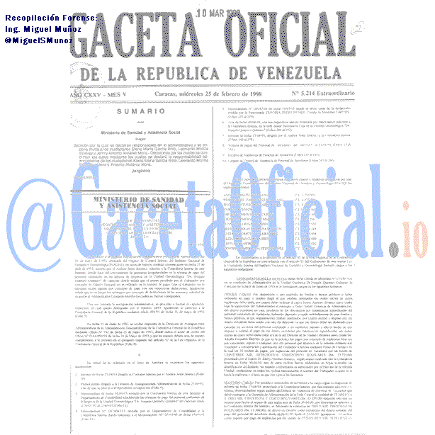 Gaceta Oficial 5214 del 25 Febrero 1998