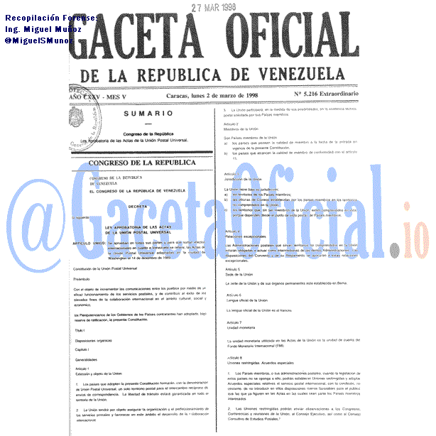 Gaceta Oficial 5216 del 2 Marzo 1998