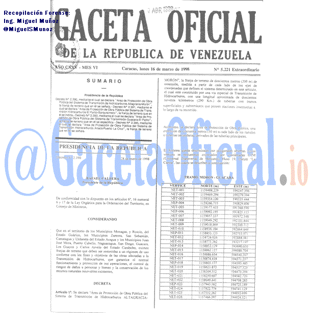 Gaceta Oficial 5221 del 16 Marzo 1998