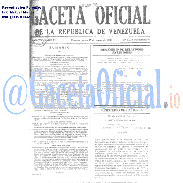 Gaceta Oficial 5226 del 19 Marzo 1998
