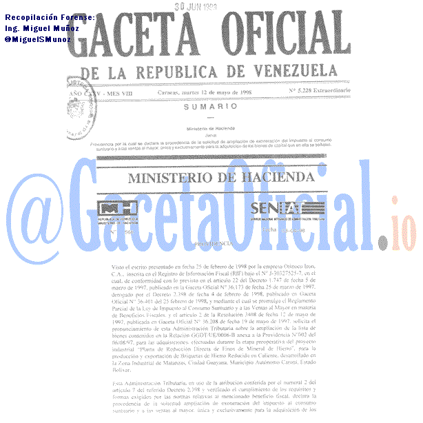 Gaceta Oficial 5228 del 12 Mayo 1998