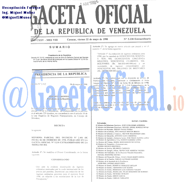 Gaceta Oficial 5230 del 22 Mayo 1998