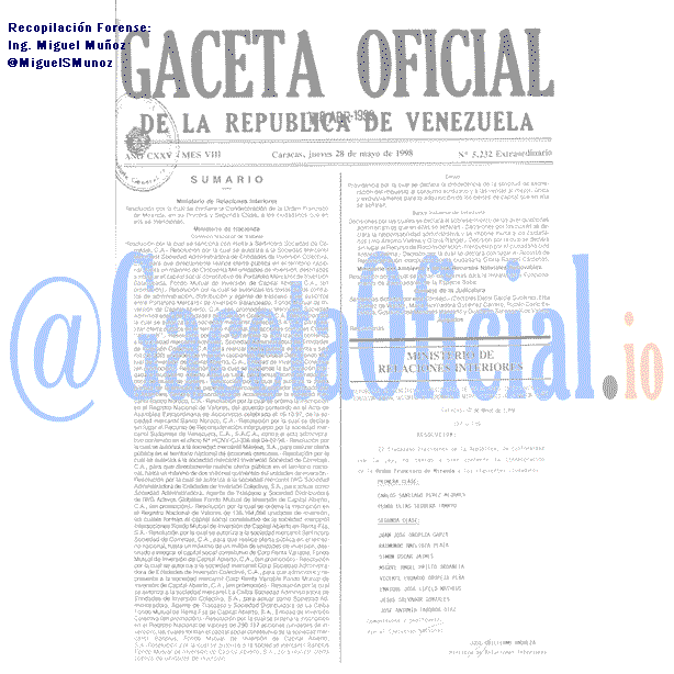 Gaceta Oficial 5232 del 28 Mayo 1998