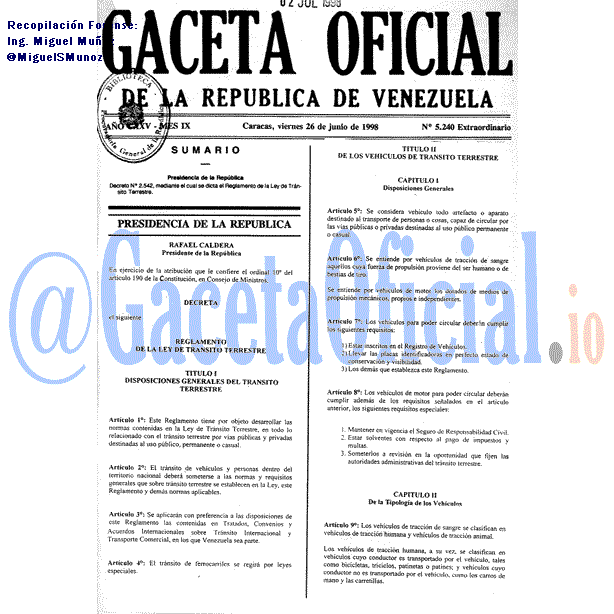 Gaceta Oficial 5240 del 26 Junio 1998