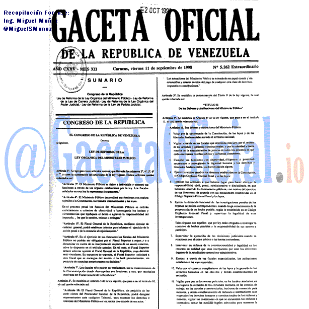 Gaceta Oficial 5262 del 11 Septiembre 1998