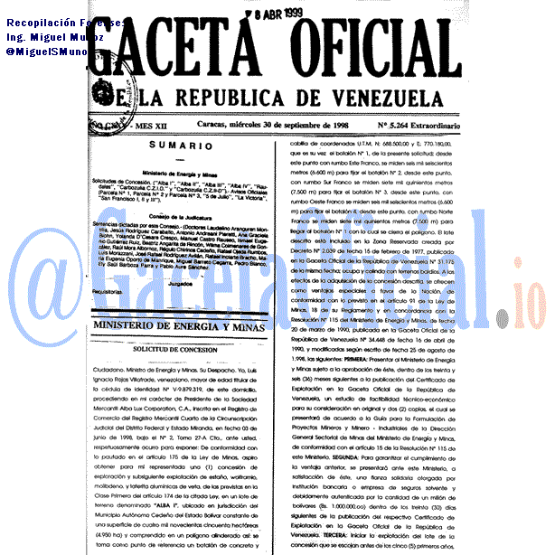 Gaceta Oficial 5264 del 30 Septiembre 1998