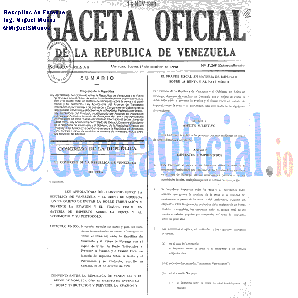 Gaceta Oficial 5265 del 1 Octubre 1998