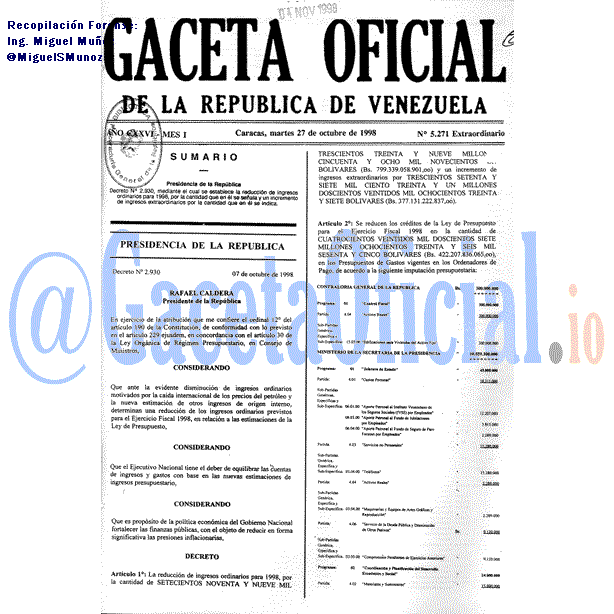Gaceta Oficial 5271 del 27 Octubre 1998