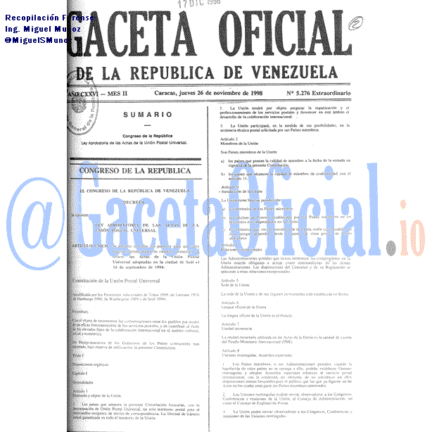 Gaceta Oficial 5276 del 26 Noviembre 1998