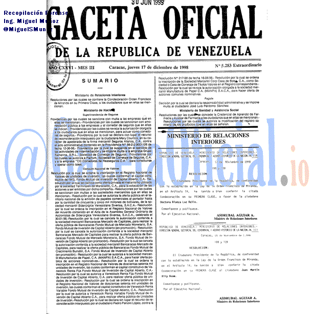 Gaceta Oficial 5283 del 17 Diciembre 1998