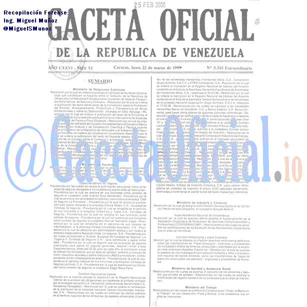 Gaceta Oficial 5315 del 22 Marzo 1999