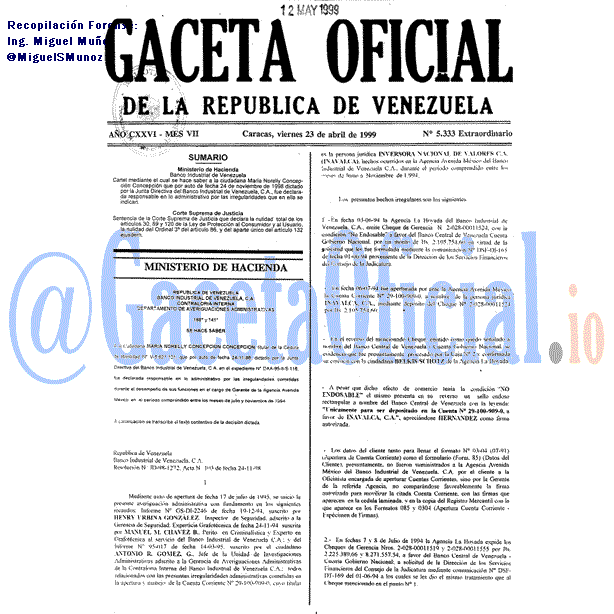 Gaceta Oficial 5333 del 23 Abril 1999