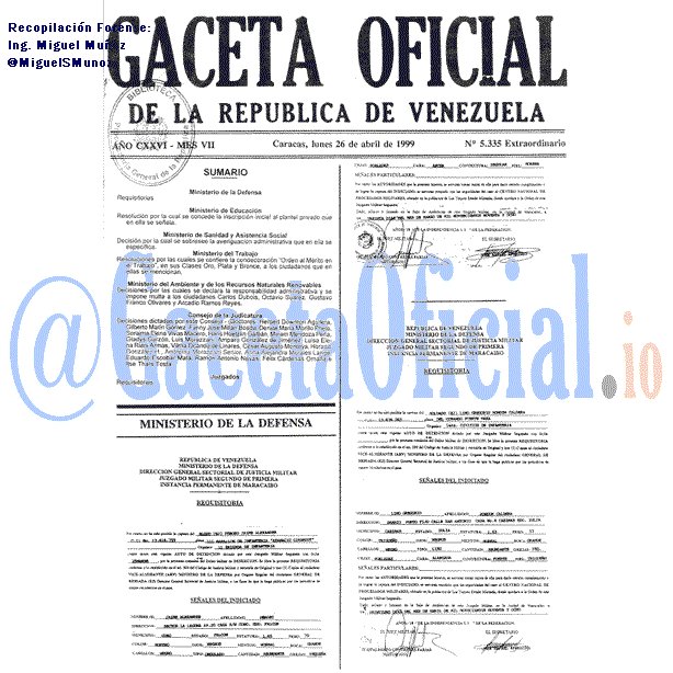 Gaceta Oficial 5335 del 26 Abril 1999